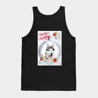 Husky Merry Christmas Santa Dog Tank Top